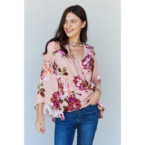 Oddi Full Size Floral Bell Sleeve Crepe Top